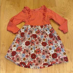 Ruffle Butts Long Sleeve Knit Twirl Dress 3T in Coral with Floral Print NWOT